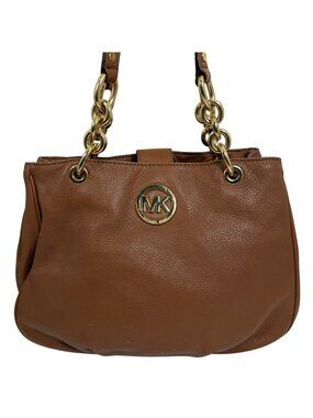 Michael Kors Fulton Chain Strap Brown Pebbled Leather Shoulder Bag
